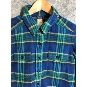 Patagonia Shirt Womens 2 Blue Green Plaid Organic Cotton Fjord Flannel Button Up